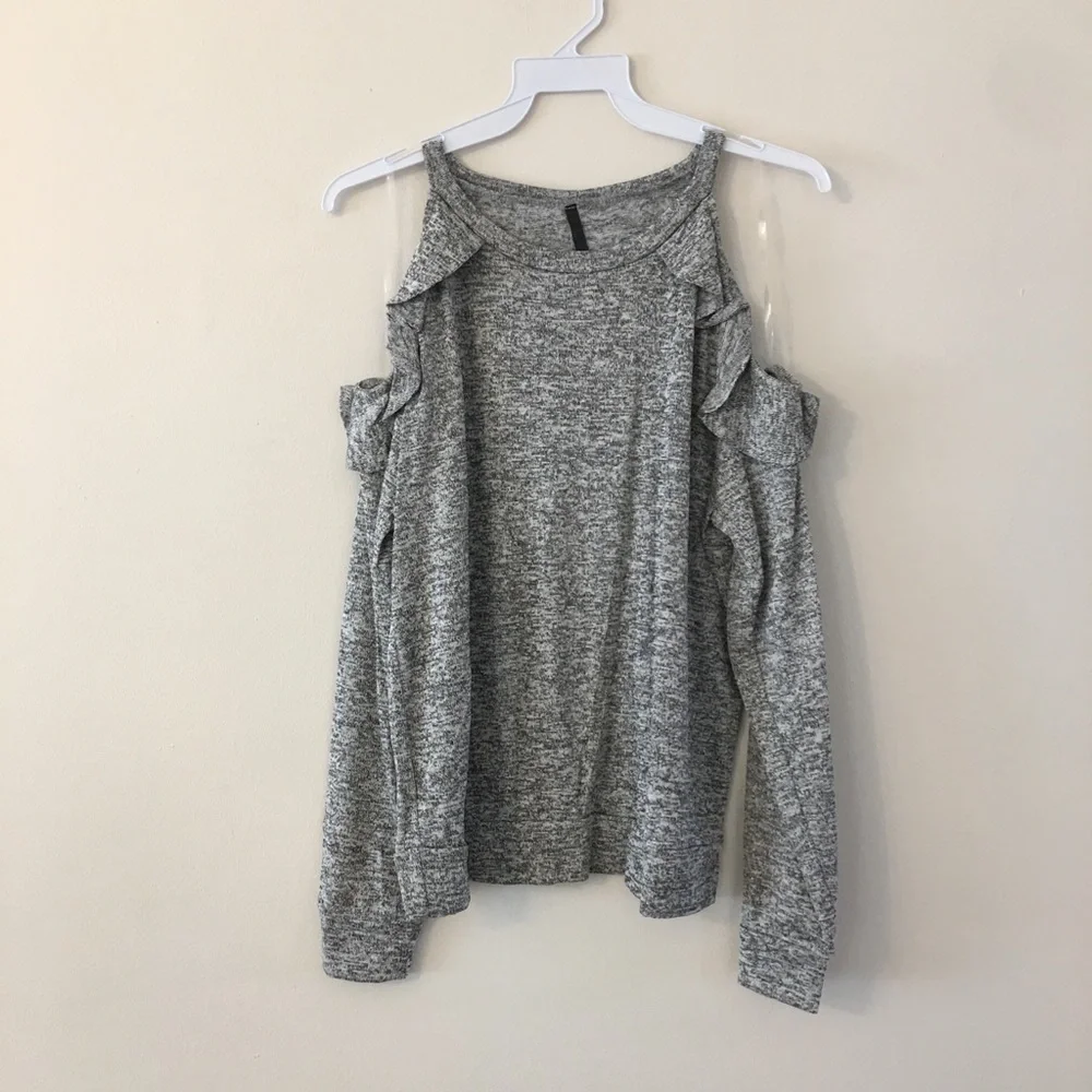 Cold Shoulder Grey Marled Ruffle Top - Picture 4 of 7